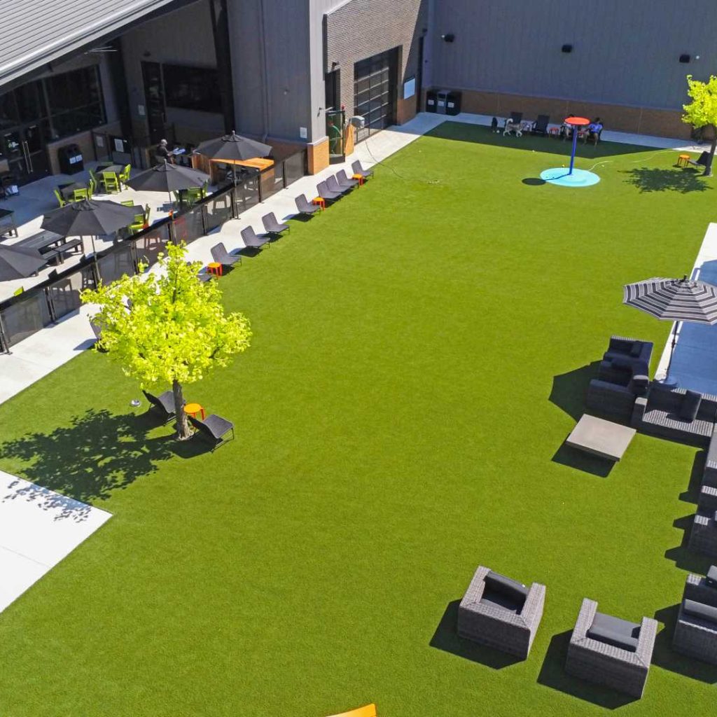 Drone shot of commercial artificial grass lawn installed by SYNLawn