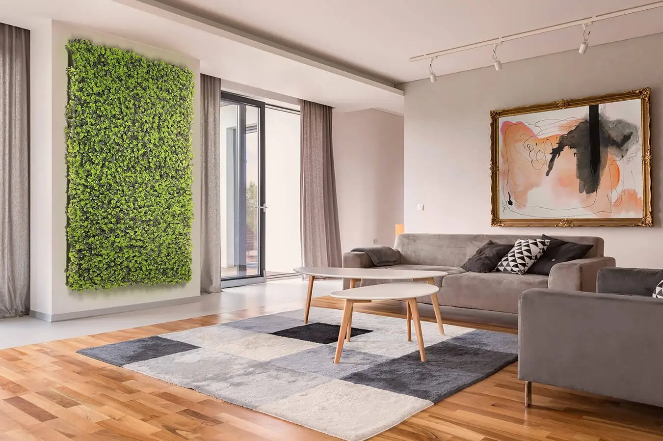 Artificial living wall installed in residential living room